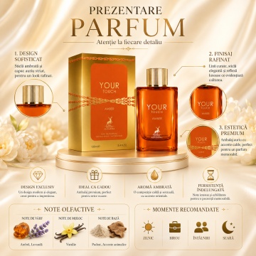 Parfum Arăbesc Your Touch Amber Maison Alhambra EDP 100 ml Bărbat, Inspirat Stronger With You Amber Giorgio Armani, Aromă Oriental Fougère cu Lavandă, Ambră, Cardamom, Rășină Benzoică, Scorțișoară, Vanilie și Nuci Caramelizate - Img 3