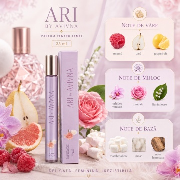 Parfum Ari by Avivna 35 ml, Apă de Parfum Damă, Aromă Dulce Floral Fructată, Format Compact, Note de Zmeură, Pară, Grapefruit, Orhidee Vanilată, Trandafir, Lăcrămioare, Marshmallow, Mosc și Note Lemnoase - Img 3