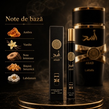 Parfum Asad 35 ml, Apă de Parfum Bărbat, Aromă Oriental Condimentată, Lemnoasă și Vanilată, Format Compact, Note de Piper Negru, Ananas, Tutun, Cafea, Paciuli, Iris, Ambră, Vanilie, Rășină Benzoică și Labdanum - Img 6