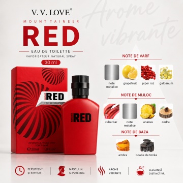 Parfum Bărbat V.V. Love Mount Taineer Red Eau de Toilette 30 ml, Inspirat din Hugo Red Hugo Boss, Aromă Fructată, Verde și Aromatică - Img 3