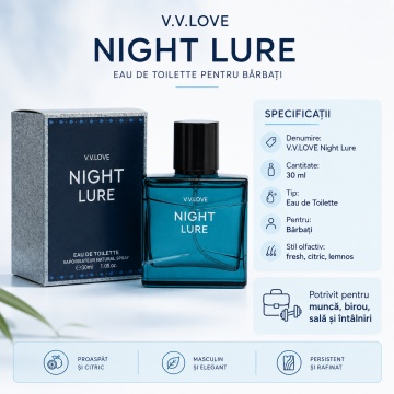 Parfum Bărbat V.V. Love Night Lure Eau de Toilette 30 ml, Inspirat din Bleu de Chanel, Aromă Fresh, Citrică, Lemnoasă și Elegantă - Img 6