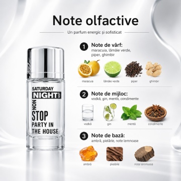 Parfum Bărbat V.V. Love Saturday Night Non Stop Eau de Parfum 30 ml, Inspirat din 212 VIP Men Carolina Herrera, Aromă Fresh, Aromatică și Lemnoasă - Img 5