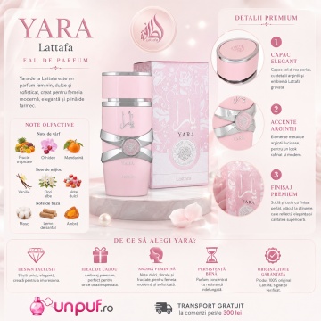 Parfum damă Lattafa Yara, Eau de Parfum 100 ml, aromă dulce florală, vanilie, fructe tropicale, orhidee, mosc, ambră și lemn de santal - Img 3