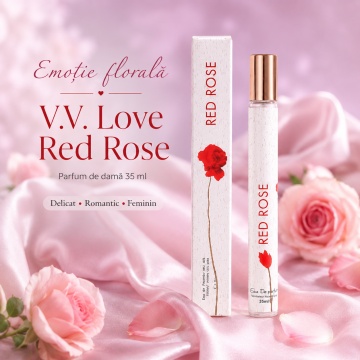 Parfum Damă Red Rose 35 ml V.V. Love, Apă de Parfum, Inspirat de Flower by Kenzo, Aromă Floral Pudrată cu Trandafir Bulgăresc, Violetă de Parma, Coacăze Negre, Vanilie, Mosc Alb și Tămâie - Img 2
