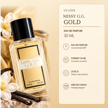 Parfum Dama VV Love Missy G.G. Gold, Eau de Parfum EDP, 30 ml, Persistent, Floral-Oriental, Elegant, Spray, Format Compact, pentru Zi si Seara - Img 2