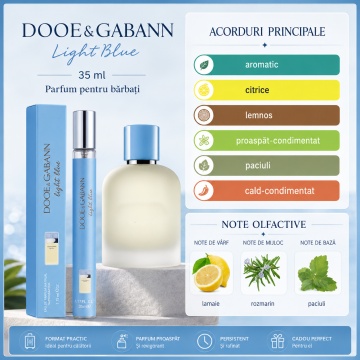 Parfum Dooe & Gabann Light Blue 35 ml, Apă de Parfum Bărbat, Aromă Proaspătă Citrică, Aromatică și Lemnoasă, Format Compact, Note de Lămâie, Rozmarin și Paciuli - Img 6