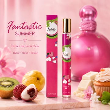 Parfum Fantastic Summer 35 ml, Apă de Parfum Damă, Aromă Dulce Floral Fructată, Format Compact, Note de Kiwi, Litchi Roșu, Gutui, Ciocolată Albă, Cupcake, Orhidee, Iasomie, Mosc și Note Lemnoase - Img 2