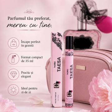 Parfum Nori Taesa 35 ml, Apă de Parfum Damă, Aromă Fructat Florală Dulce, Format Compact, Note de Pară, Portocală, Măr Roșu, Litchi, Gardenie, Iasomie, Vanilie, Mosc și Ciocolată - Img 4