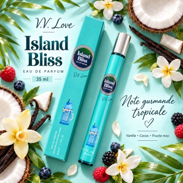 Parfum pentru femei Island Bliss V.V. Love, Apa de Parfum, 35 ml, aroma vanilata dulce tropicala, fructe mici salbatice, note verzi, nuca de cocos, floare de portocal, nufar, vanilie, mosc si boabe de tonka - Img 3