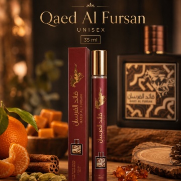 Parfum Qaed Al Fursan 35 ml, Apă de Parfum Unisex, Aromă Ambrată Cald Condimentată și Lemnoasă, Format Compact, Note de Scorțișoară, Cardamom, Mandarină, Nucșoară, Caramel, Lavandă, Ambră, Cedru și Vetiver - Img 5