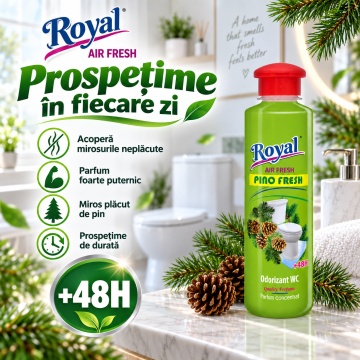 Parfum Superconcentrat WC Royal Air Fresh Pino Fresh, Parfum Ambiental Intens cu Aromă Fresh de Pin, cu Picurător, Fabricat în România, 250 ml - Img 2