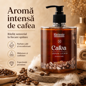 Săpun lichid Klintensiv, parfum Cafea, spumă fină, efect emolient și protectiv, peste 94% ingrediente biodegradabile, pentru mâini și tegumente, 500 ml, 4x Stickere - Img 4