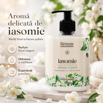 Săpun lichid Klintensiv, parfum Iasomie, spumă fină, efect emolient și protectiv, peste 94% ingrediente biodegradabile, pentru mâini și tegumente, 500 ml, 4x Stickere - Img 4