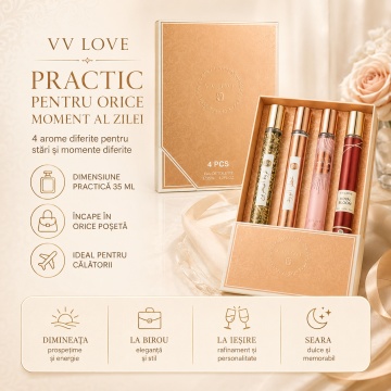 Set 4 Parfumuri Irezistibile V.V. Love 35 ml, Sapphire, Royal Bloom, Aurora Mist, Rosed Attor, set cadou, pentru Femei - Img 3