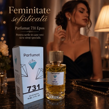 Set Apa de parfum Parfumat 731 EPOS, Dama, 50 ml si Gentuta cosmetice - Img 5