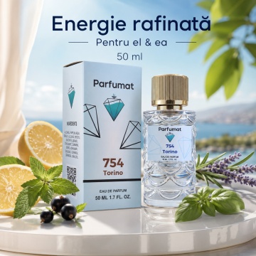 Set Apa de parfum Parfumat 754 Torino, Unisex, 50 ml si Gentuta cosmetice - Img 5
