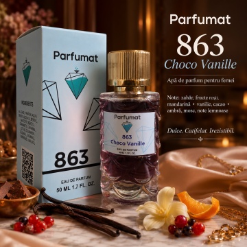 Set Apa de parfum Parfumat 863 Choco Vanille, Dama, 50 ml si Gentuta cosmetice - Img 4