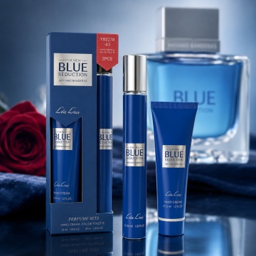Set Blue Seduction Antonio Banderas 2x35 ml, Apă de Toaletă Bărbat 35 ml + Cremă de Mâini 35 ml, Aromă Masculină Proaspătă, Acvatică, Aromatică și Citrată, Note de Pepene, Bergamotă, Mentă, Coacăze Negre, Apă de Mare, Măr Verde, Cappuccino, Cardamom, Nucș
