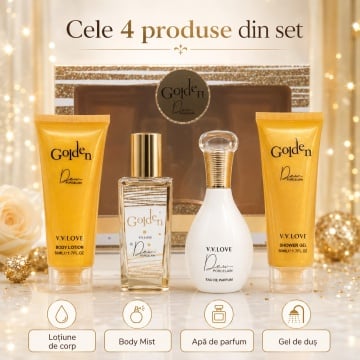 Set Cadou Damă V.V. Love Golden Dew Porcelain 4 Piese, Body Lotion, Body Mist, Eau de Parfum și Shower Gel 4x50 ml, Inspirat din J’adore Dior - Img 2