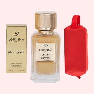 Set Extract de Parfum Lorinna Paris Parfum Oud Wood, 50 ml, Unisex Damă Bărbat si Gentuță Parfumuri