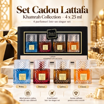Set Lattafa Khamrah 4 x 25 ml Gift Pack, Waha, Dukhan, Qahwa, Khamrah - Img 4
