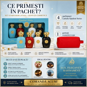 Set parfumuri arăbești unisex Lattafa Opulent Collection, 4 × 25 ml EDP, Opulent Dubai, Oud, Musk și Red, cu gentuță cadou - Img 2
