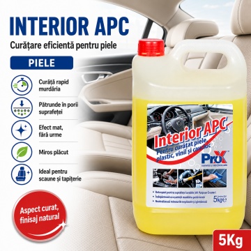 Soluție concentrată pentru curățat interior auto Interior APC PRO X, piele, plastic, vinil, cauciuc și suprafețe vopsite, efect mat, miros plăcut, detailing auto. 5 L, 4x Stickere - Img 2