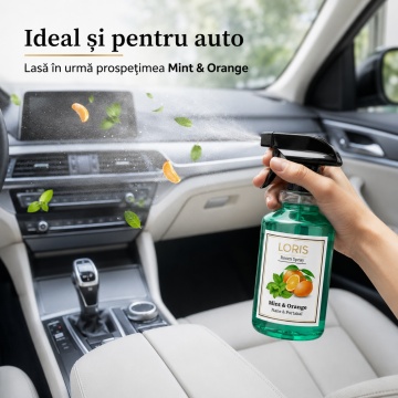 Spray Odorizant Loris Pafum Mint & Orange, 500 ml, pentru Cameră, Hol, Baie și Auto, Aromă Fresh de Mentă și Portocală - Img 6