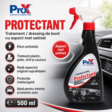Tratament bord auto PRO X Protectant, dressing mat satinat pentru plastic, piele, vinil și cauciuc, efect antistatic, protecție și reîmprospătare suprafețe auto, 500 ml, 4x Stickere - Img 2