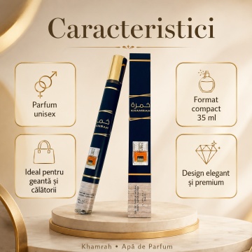 Apă de Parfum Khamrah Lattafa 35 ml, Unisex, Aromă Oriental Dulce, Format Compact, Note de Scorțișoară, Nucșoară, Bergamotă, Curmale, Pralină, Vanilie, Tonka și Amberwood - Img 2