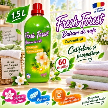 Balsam de Rufe Concentrat Cloret Fresh Forest, Fabric Conditioner, 60 Spălări, Parfum Fresh, Fabricat în România, 1.5L - Img 4