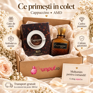 Ce primești în colet Cappuccino AMD Perfumes parfum unisex ambalat premium pentru cadou