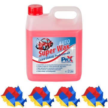 Ceară auto concentrată PRO X Super Wax, pentru uscare rapidă și protecție caroserie, efect hidrofob, luciu intens, protecție antistatică și anticorozivă, 2 L, 4x Stickere