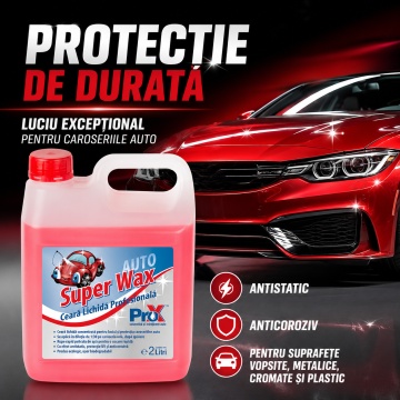 Ceară auto concentrată PRO X Super Wax, pentru uscare rapidă și protecție caroserie, efect hidrofob, luciu intens, protecție antistatică și anticorozivă, 2 L, 4x Stickere - Img 4