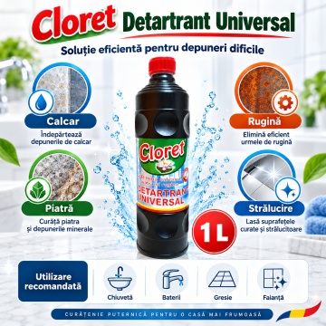 Detartrant Universal Cloret, Elimină Calcarul, Piatra și Rugina, pentru Baie și Suprafețe Compatibile, Curățare Intensivă, 1 L - Img 4