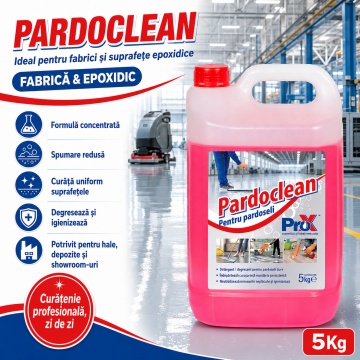 Detergent degresant concentrat pentru pardoseli dure Pardoclean PRO X, spumare redusă, pentru piatră naturală, gresie, ciment, suprafețe epoxidice, ateliere, fabrici, service-uri auto și spații comerciale, 5 kg, 4x Stickere - Img 4