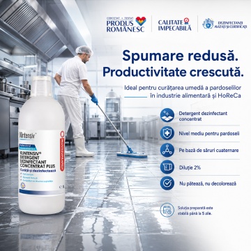 Detergent dezinfectant concentrat Klintensiv Plus, pentru industria alimentară, soluție 2%, bactericid, levuricid și virucid în 5 minute, fără parfum, 1 L, 4x Stickere - Img 6