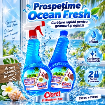 Detergent geamuri Cloret Window & Glass – Ocean Fresh (rezervă), 2 x 750 ml - Img 4