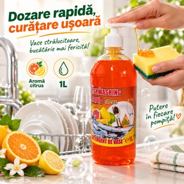 Detergent Lichid pentru Vase Cloret Dishwashing Liquid Citrus, Degresare și Curățare Eficientă, Aromă Citrice, 1 L - Img 4