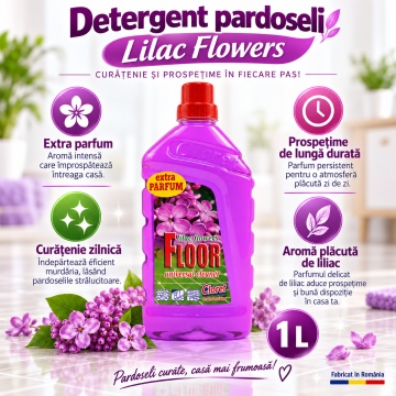 Detergent Pardoseli Cloret Liliac, Curățare Zilnică, Fără Clătire, pentru Mop și Lavetă, Parfum Floral Delicat, Fabricat în România, 1 L - Img 4