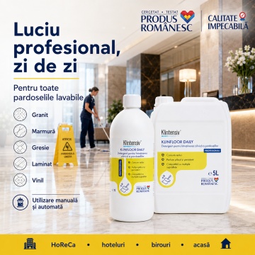 Detergent pardoseli Klintensiv KLINFLOOR DAILY, concentrat, parfum lavandă, fără spumare, fără clătire, pentru gresie, marmură, granit, parchet laminat, vinil și linoleum, 1 L, 4x Stickere - Img 6