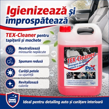Detergent tapițerie și mochete PRO X TEX-Cleaner, concentrat cu spumare redusă, pentru textile auto, covoare și suprafețe textile, curățare în profunzime, 5 L, 4x Stickere - Img 4