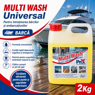 Detergent universal concentrat Multi Wash PRO X, pentru suprafețe exterioare, fațade, pavele, ciment, piatră, lemn, auto, moto, barcă, rulotă, 2 Kg, 4x Stickere - Img 4