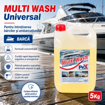 Detergent universal concentrat Multi Wash PRO X, pentru suprafețe exterioare, fațade, pavele, ciment, piatră, lemn, auto, moto, barcă, rulotă, 5 Kg, 4x Stickere - Img 4
