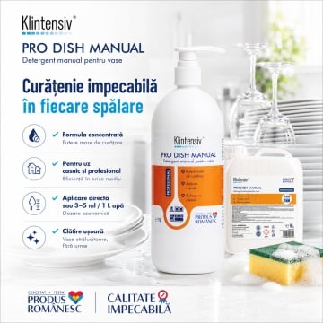 Detergent vase manual Klintensiv PRO DISH, profesional concentrat, degresant puternic, spumare abundentă, cu glicerină, blând cu pielea, pentru uz casnic și profesional, 1 L, 4x Stickere - Img 6