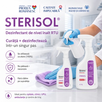 Dezinfectant de nivel înalt Sterisol RTU Klintensiv, gata de utilizare, pentru suprafețe, pavimente și instrumentar, bactericid, fungicid, virucid, micobactericid și sporicid, 1 L, 4x Stickere - Img 3
