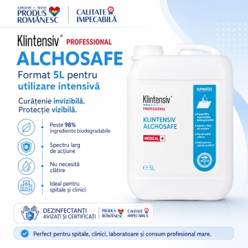 Dezinfectant suprafețe Klintensiv Alchosafe, cu 36% etanol, 24% izopropanol și 0,5% clorhexidină, pentru suprafețe medicale și amprente dentare, aviz biocid, 1 L, 4x Stickere - Img 3