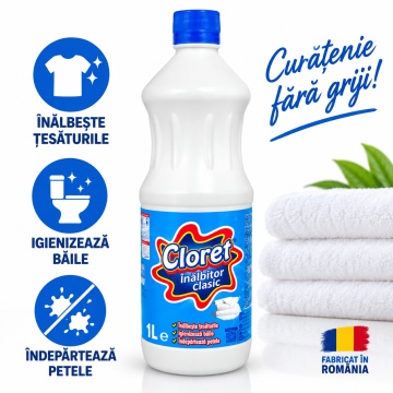 Înălbitor Clasic Cloret, pentru Rufe Albe și Igienizarea Băii, Îndepărtează Petele și Murdăria, Curățare Intensivă, 1 L - Img 4