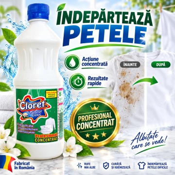 Înălbitor Clasic Cloret, Profesional Concentrat pentru Rufe Albe și Igienizarea Băii, Îndepărtează Petele și Murdăria, Curățare Intensivă, 1 L - Img 4