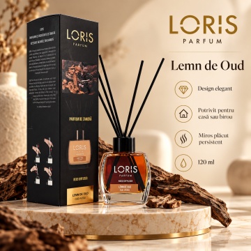 Loris Parfum Lemn de Oud 120 ml – Odorizant de Cameră cu Bețișoare Parfumate - Img 5